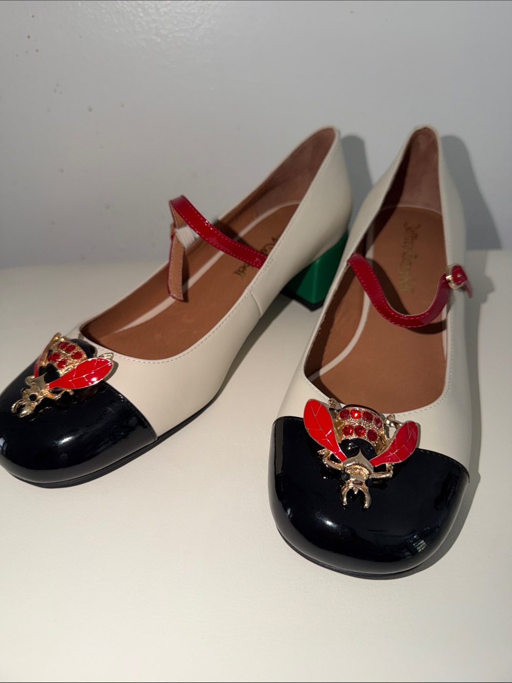 Women’s Two-Tone Mary Jane Heels in Cream, Black & Red